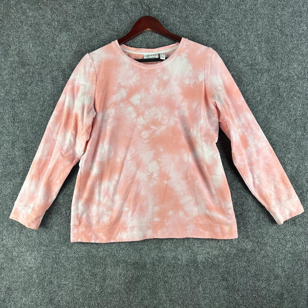 d & co Denim & Company Sweatshirt Womens Small PInk Tie yie Pullover Rib Cuffs